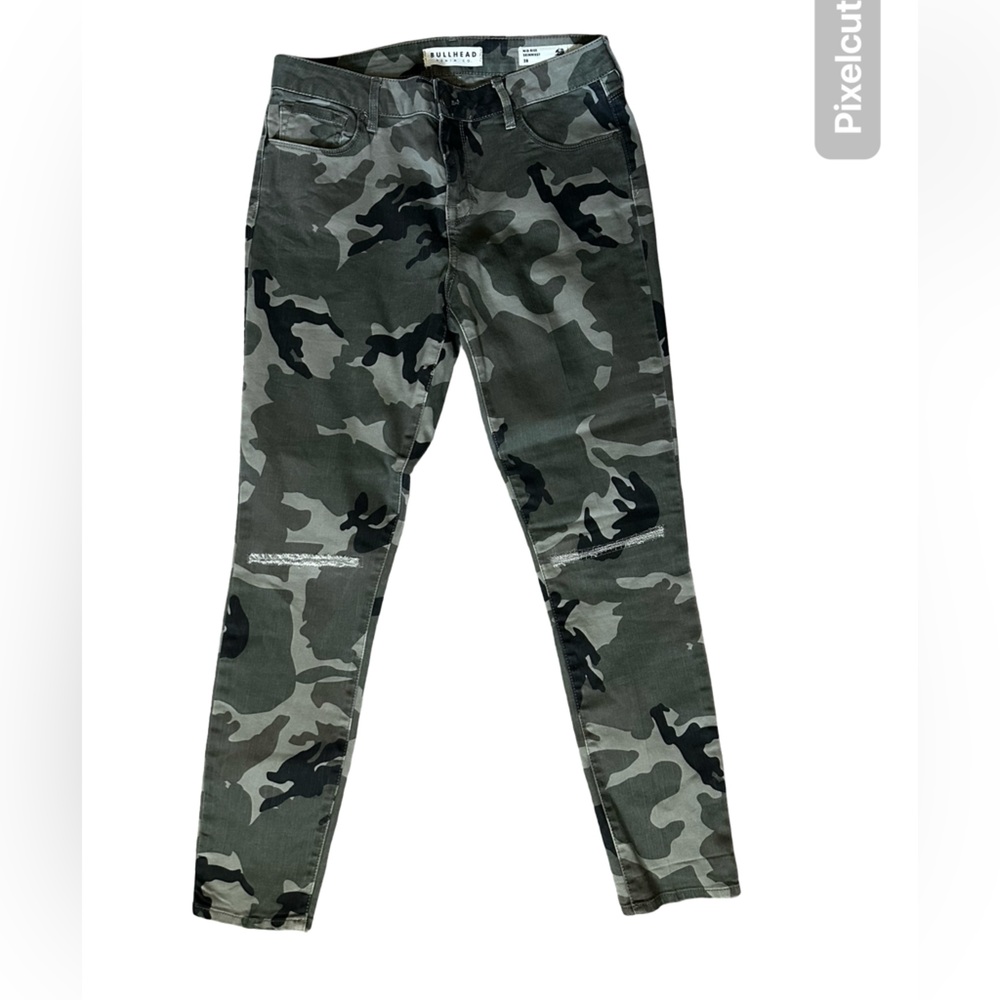 BULLHEAD Denim Co. CAMO Mid-Rise Skinniest ANKLE Jeans Green Women Size 28.